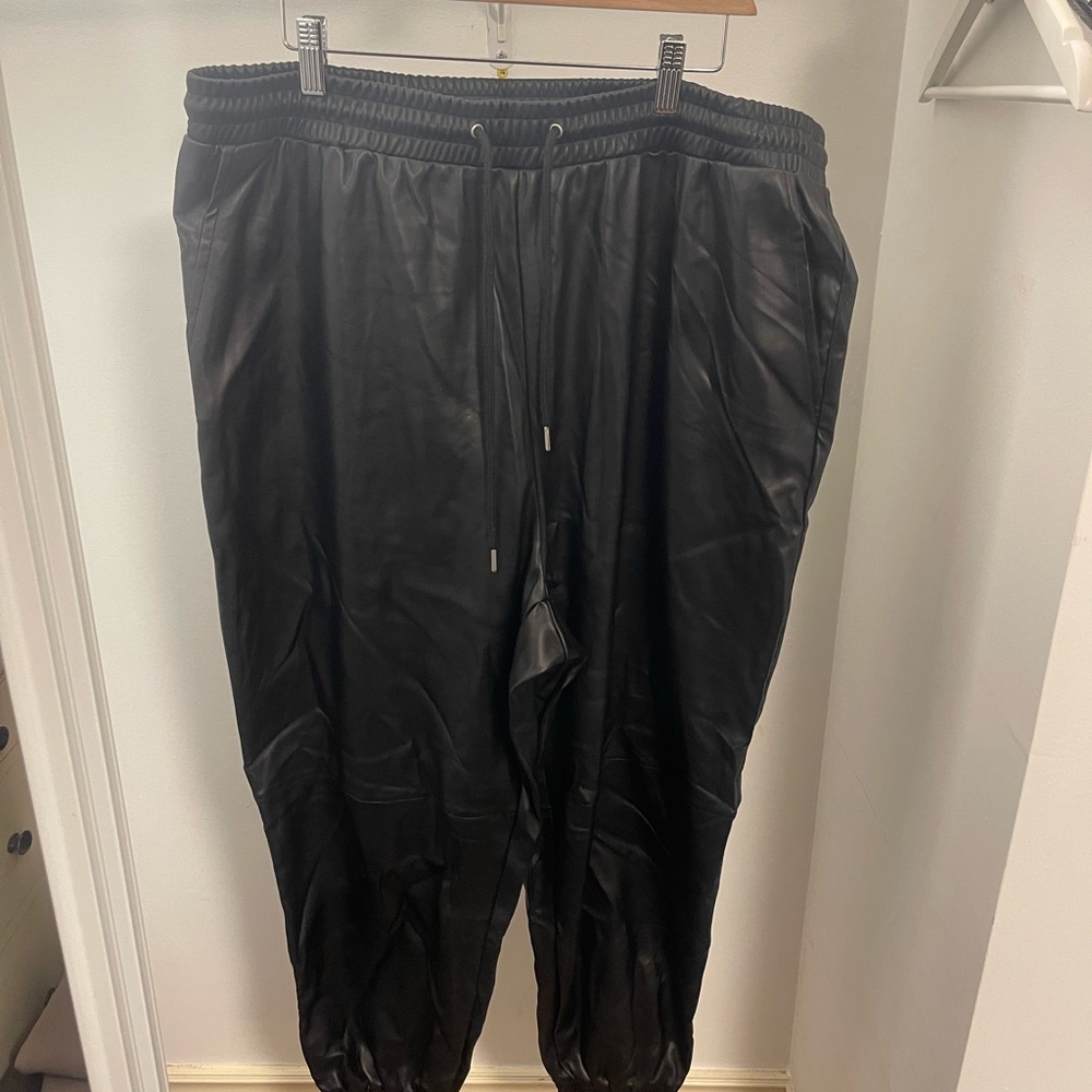 Women’s Black Faux Leather Jogger Pants